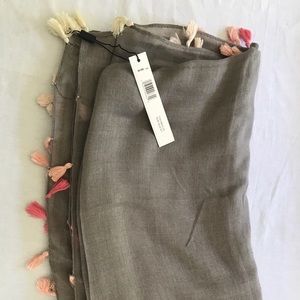 Tahari Taupe Scarf with pink tassels